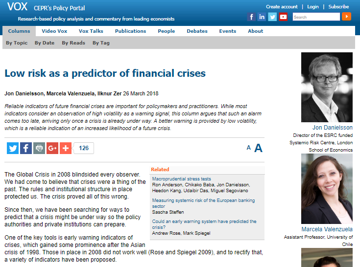 Low risk as a predictor of financial crises