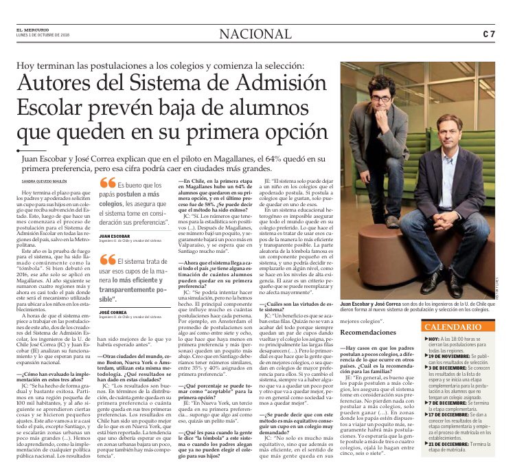 Sistema de Admisión Escolar: Juan Escobar y José Correa en El Mercurio