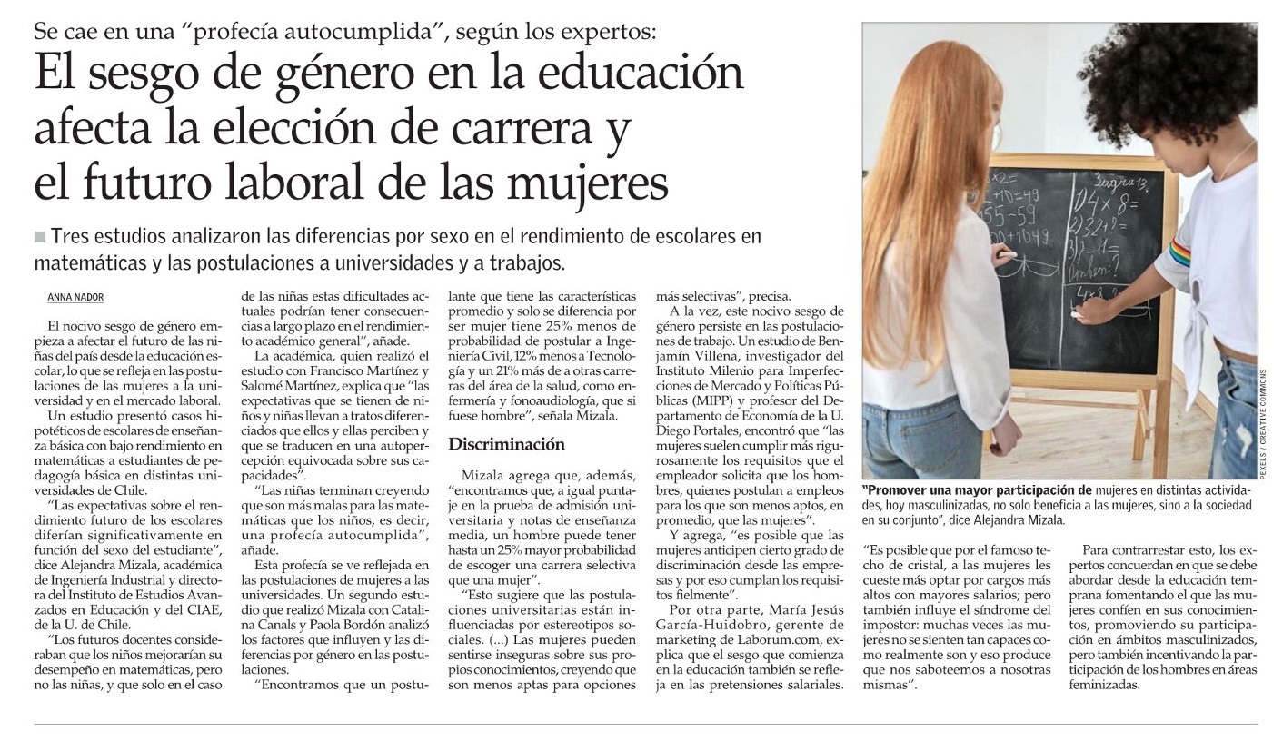 El sesgo de género en la educación afecta la elección de carrera y el futuro laboral de las mujeres