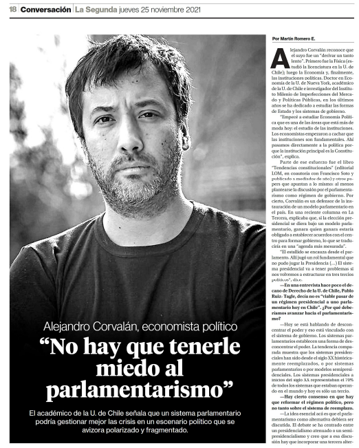 Alejandro Corvalán, economista político: “No hay que tenerle miedo al parlamentarismo”